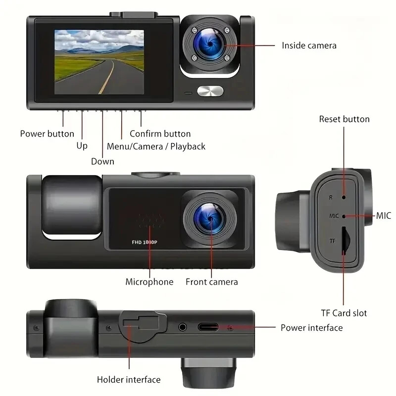 Dash Cam 3 Canali 1080p, Anteriore e Posteriore, Dvr Retromarcia, Black Box Auto - Miniatura 11