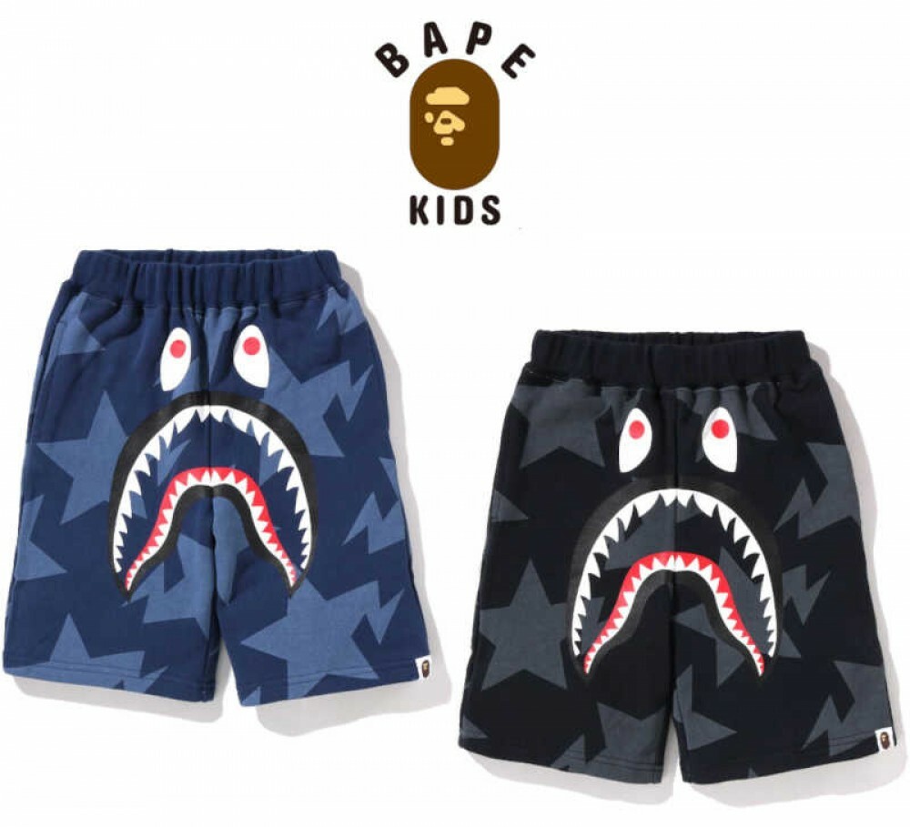 A BATHING APE Kids Clothes Sweat Shorts STA PATTERN SHARK Motif