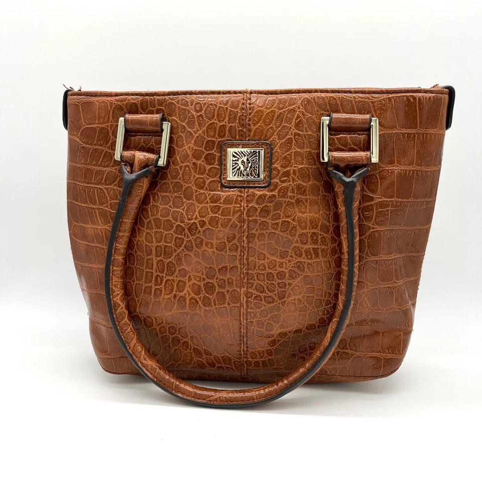 Bolso de Mano Anne Klein Imitación Cuero Cocodrilo Marrón Asa Superior Cartera Foto 3 de 4