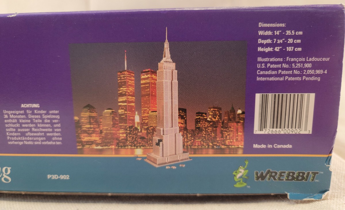 Vintage Wrebbit Puzz-3D Empire State Building 902 Pc Puzzle