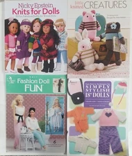 Lot of 4 Knitting Doll Clothes (11.5 "& 18" Dolls) & Stuffed Animal Pattern Book