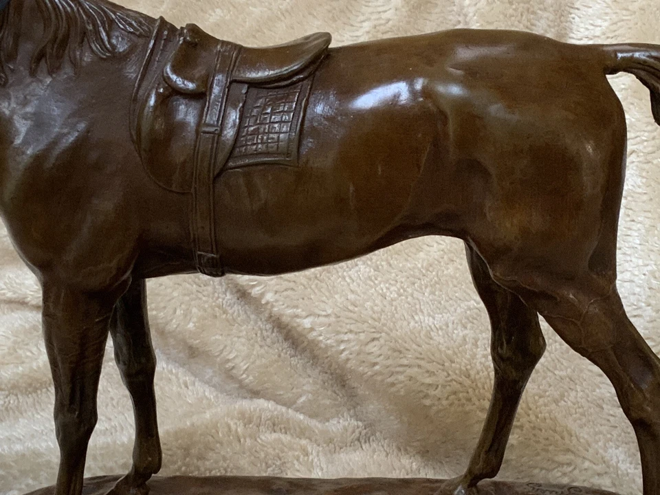 jules moigniez signed bronze “Left Racehorse” marble base RARE!! Excellent Cond. - Image 3 of 4