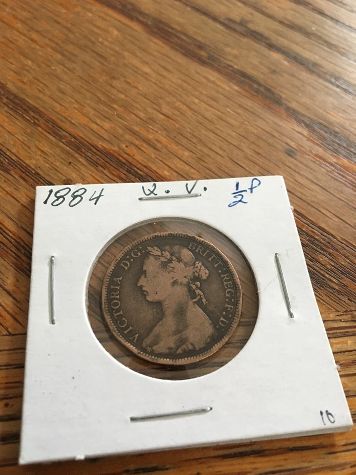 Half Penny 1884 British Queen Victoria Copper Scarce Date 1/2 P VG+/fine - Image 2 of 2