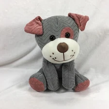 Hugfun Sitting Plush PUPPY DOG with CHEVRON DESIGN Texture Gray & Pink Toy 8.5" 