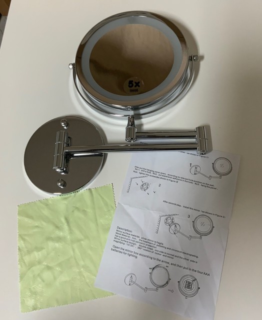 Alvorog Wall Mounted Makeup Mirror LED Lighted Double Sided 5x