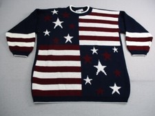 Vtg Private Eyes Womens Sweater Sz XL American Flag Adele Knit Crewneck USA Made