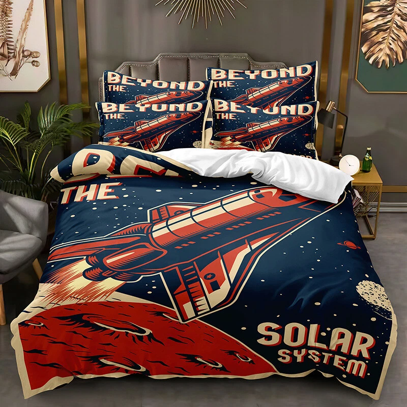 Rocket Space Quilt Cover Duvet Cover Single Size Bedding Set Decor