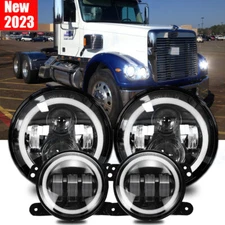 7" LED Headlamp Headlights & 4'' Fog Lights for Freightliner Coronado 2001-2016