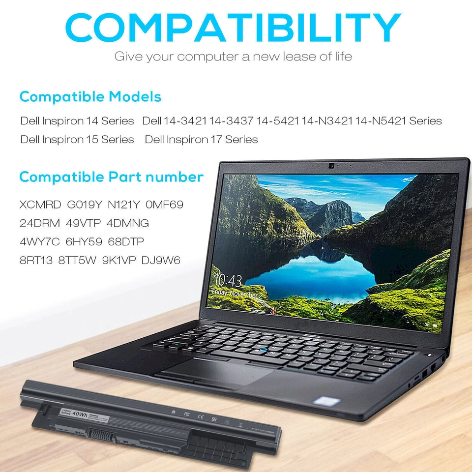 ✅LOTE Batería Para Dell Inspiron 15 3000 Serie 3531 3537 3541 3542 3543 XCMRD 40Wh Foto 3 de 4