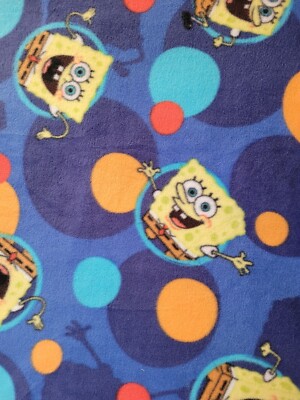 New Fleece Sponge Bob Print Blanket/Lap Throw w/crocheted edge Approx 39'' x 62'' 