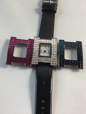 JOAN BOYCE Interchangeable Crystal Bezel Strap Watch ~ 3 Piece