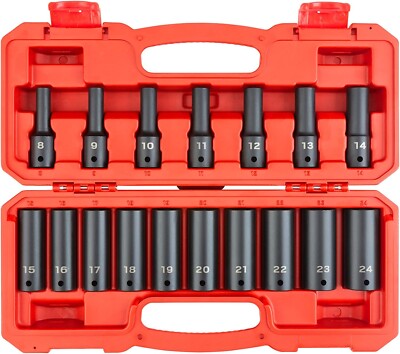 TEKTON 1/2 Inch Drive Deep 6-point Impact Socket Set 17-piece 8-24