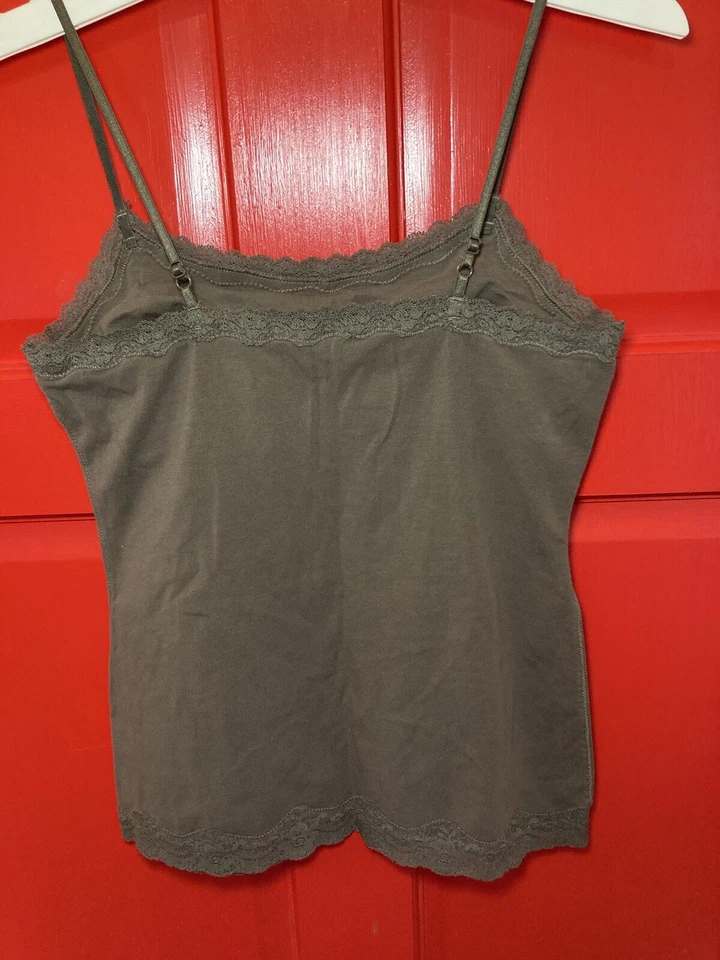 Camiseta sin mangas Sonoma marrón para mujer con sujetador estante encaje ribete correas ajustables pequeña Foto 2 de 4