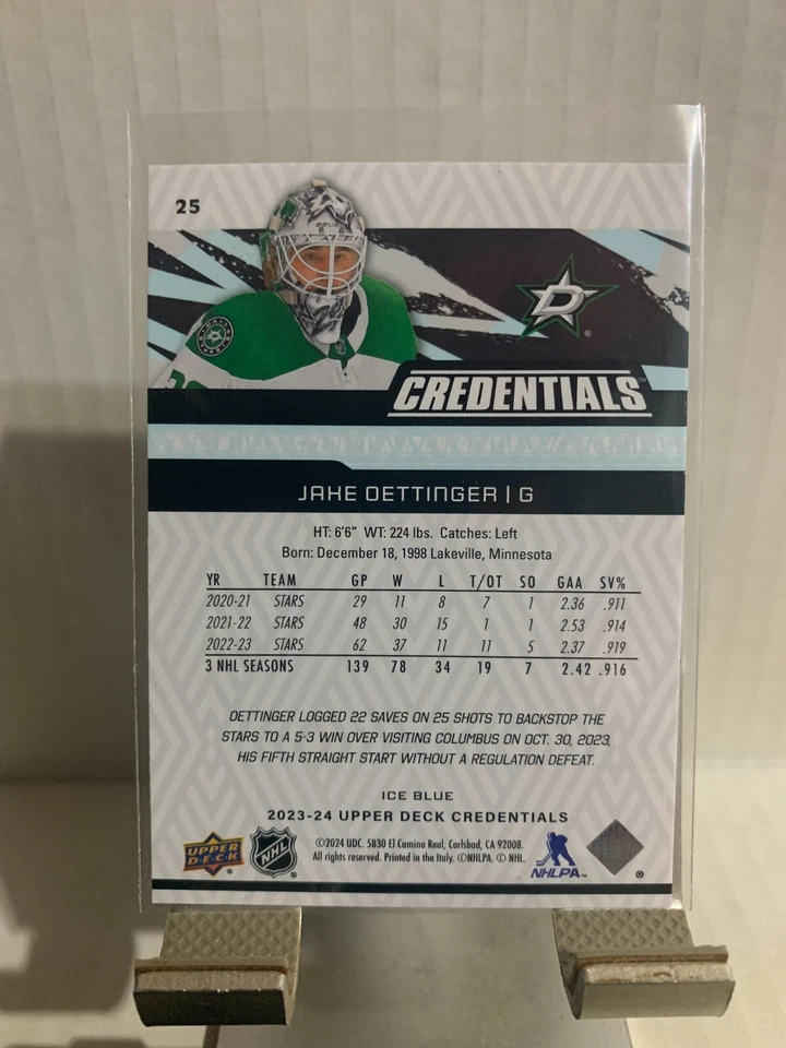2023-24 Upper Deck Credentials Ice Blue Jake Oettinger #25 Dallas Stars - Image 2 of 2