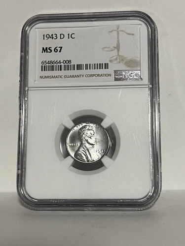 1943-D Lincoln Steel Cent, NGC MS-67, Blast White, Bright Penny, Awesome Flash!