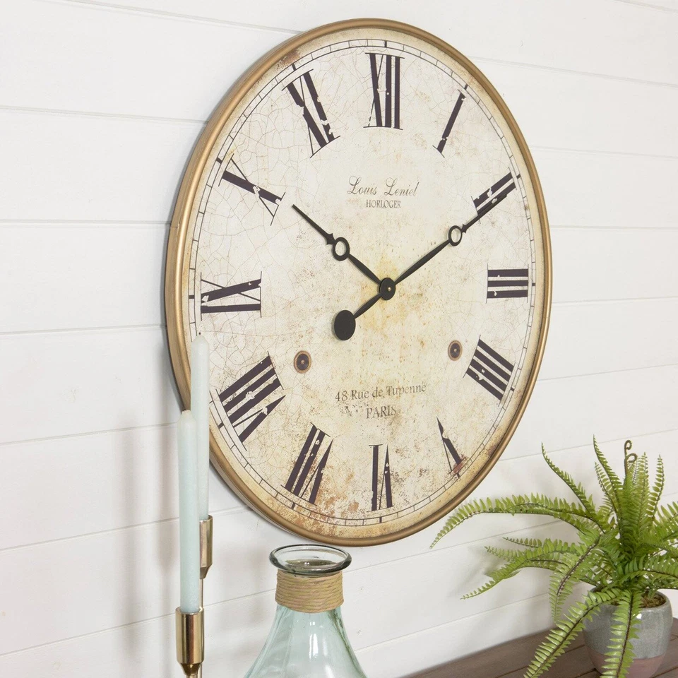 Analog Wall Clock Large Display Rustic Antique Style Roman Numeral Round Indoor - Image 4 of 4