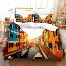 Set copripiumino trapuntato 3D piccola città fiume barca Shuicheng lenzuola