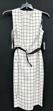 Calvin Klein White Sleeveless Windowpane Plaid Sheath Dress Women's Size 6, NWT