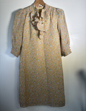 Floral Shift Knee Dress High Neck 3/4 Sleeve Ruffle cottage core 