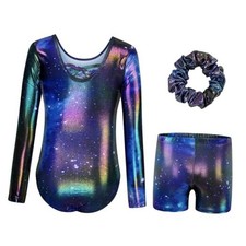 Gymnastics Leotards for Girls Cross Back, Long 8-9 Years Gradient Purple