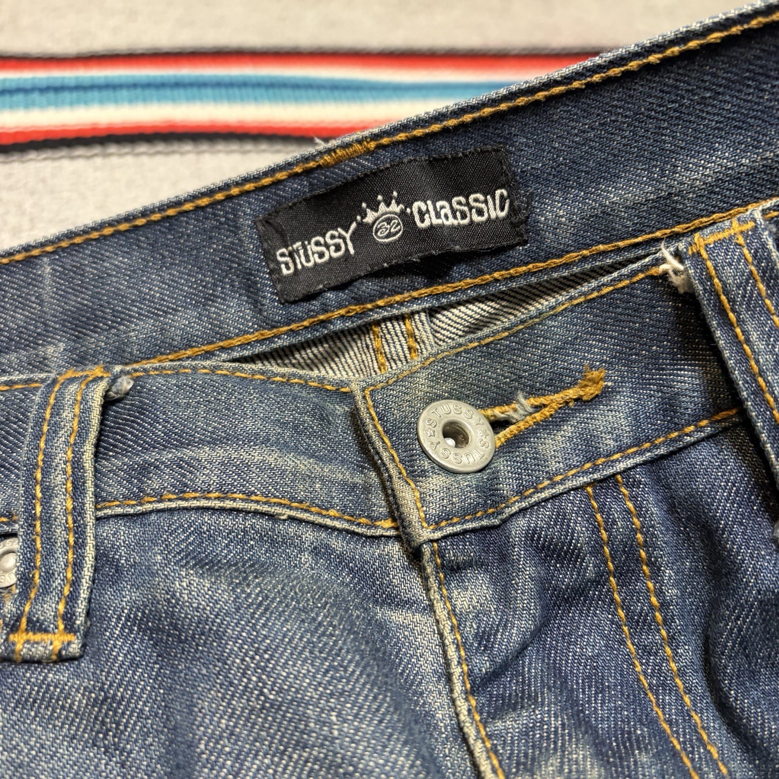 Vintage STUSSY Classic Rough Rugged Denim Jeans Size 34x30 Y2K Mens Rare Blue thumbnail 7