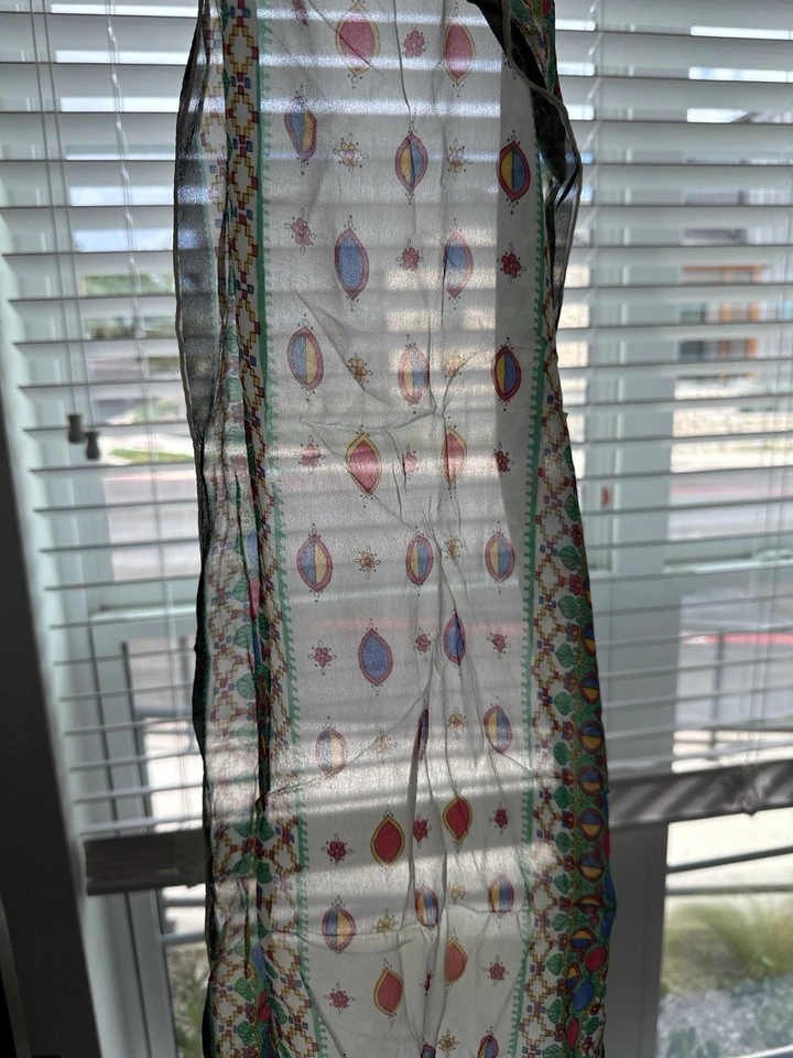 Bufanda Larga Transparente De Colección 12x40 - Estampado Folclórico BOHO Semi Transparente Retro Seda Foto 3 de 3