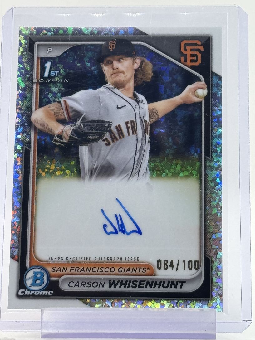 CARSON WHISENHUNT 2024 BOWMAN CHROME 1ST MINI DIAMOND GIANTS AUTO /100 Q5190