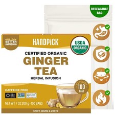, Organic Ginger Tea Bags 100 Herbal Tea Bags , Caffeine Free 100 Pure Gi...