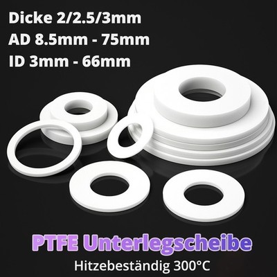 Weiß PTFE Unterlegscheibe Kunststoff Scheiben Flachdichtung Dichtring ID 3-66mm