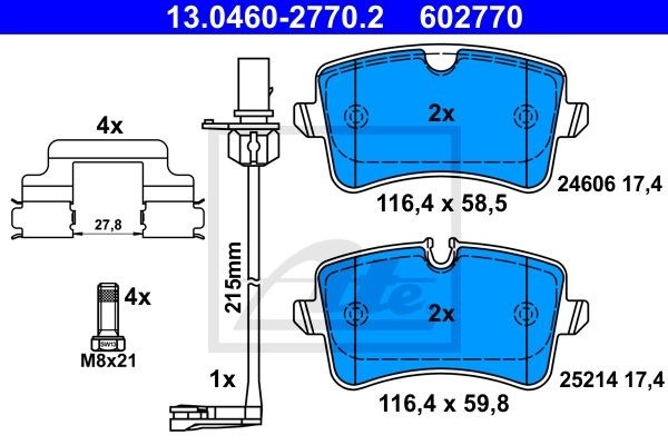 Fits ATE 13.0460-2770.2 Brake Pad Set, disc brake