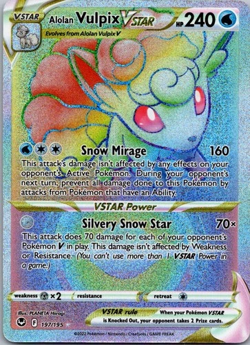 Alolan Vulpix VSTAR 197/195 Rainbow Rare Silver Tempest Pokemon Holo Near Mint
