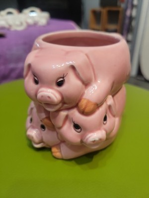 Pigs Coffee Cup Mug 3D Pink Stacked Pigs Oink Pork Piggies from MSR Imports VTG.