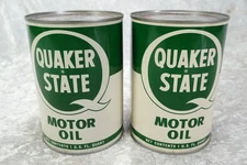 2 Vintage QUAKER STATE Motor Oil 1 Quart Full Metal Cans SAE 30 Unopened NOS