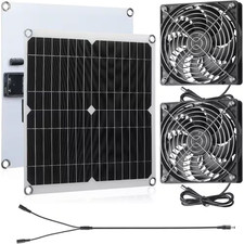 20W 16V Solar Panel Exhaust Fan Kit with Dual USB Adapters, Waterproof for Green