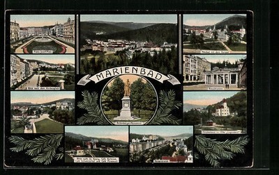Mariánské Lázně, Kaiserstrasse, Kreuzbrunnen, town view, postcard 