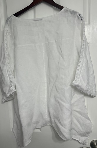 Valentina Naldi Linen Top White Lagenlook 1X Italy 22088 Embroidered Holes - Picture 2 of 10