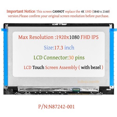 FHD IPS LCD Touch Screen Assembly W/Bezel N87242-001 For HP Envy 17-DA0003CL