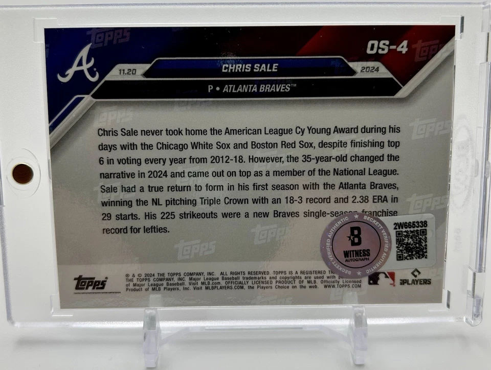 2024 Topps Now #OS-4 Chris Sale (AU) 2024 CY YOUNG & BECKETT CERTIFICADO DE AUTENTICIDADE - Imagem 2 de 3