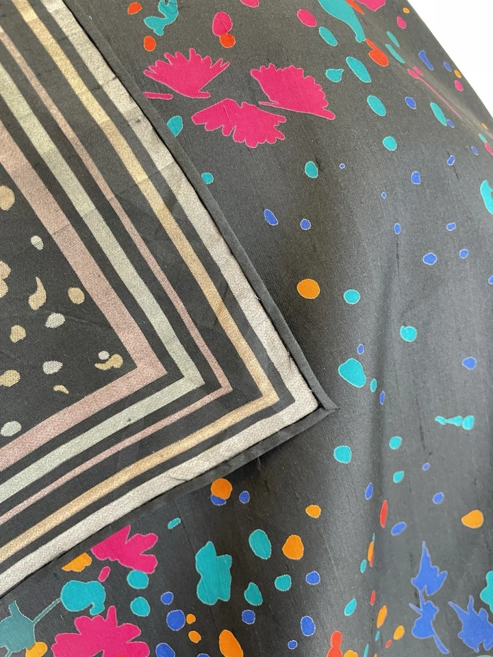 AS9 # Jim Thompson шелковый шарф черный многоцветный цветочный принт винтажный квадратный - Изображение 3 из 4