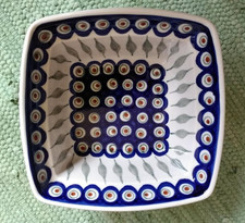 Polish Pottery Square Bowl Serving Dish #505 7 3/4" X 3 1/4"