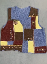 Grandma Core Mixed Fibers Knit Embroidered Full Zip Sweater Vest Women’s XL Vtg.