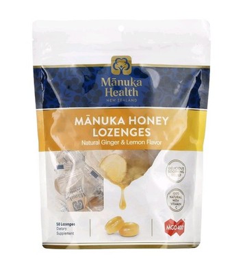 Manuka Health Manuka Honey Cough Drops   58 Natural Lemon & Ginger Flavored T...