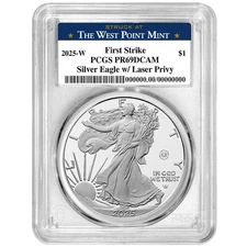 Presale - 2025-W Proof $1 American Silver Eagle Laser Beam Privy PCGS PR69DCAM