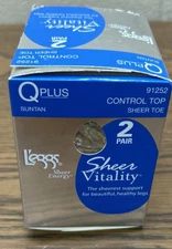 2 Pair Size Queen Plus Q L'eggs Leggs Sheer Vitality Suntan Pantyhose 91252