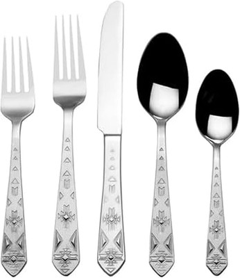 Everyday Pueblo Flatware Service for 8, 42 Piece Set, 18/0 Stainless Steel, Silv