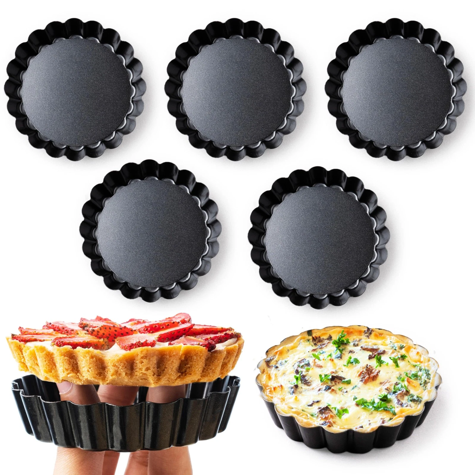 8 Pack Mini Tart Pans 4 Inch with Removable Bottom Round Nonstick Deep Quiche Pa