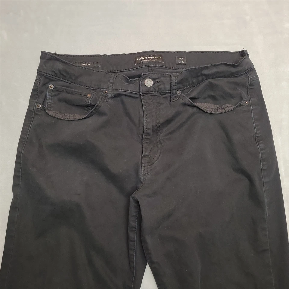 Calça Lucky Brand Masculina 34x32 Preta Chino 121 Slim Fit Casual Conforto Elástico - Imagem 3 de 4