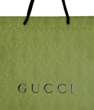 Authentic GUCCI Large Shopping Gift Bag Tote Green Damask Print Embossed 19x14x7
