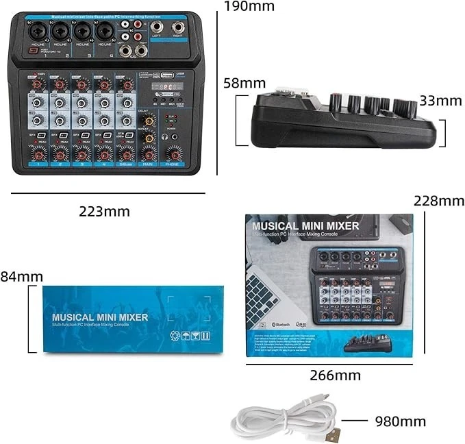 Biner U6 / Cobra acoustic-6 Channel Mixer Bluetooth Sound Mixing Console - Image 2 of 4