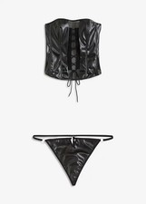 Neu 2-tlg Set Corsage String Gr. 52/54 Schwarz Unterwasche Slip Panty BH Bra